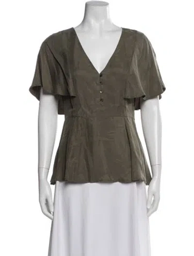 Pre-owned Max & Co V-neck Short Sleeve Blouse In Gray
