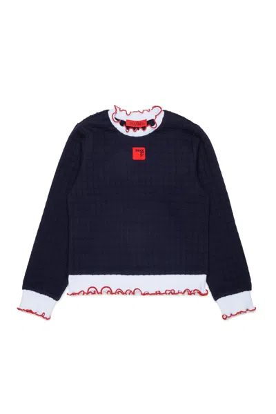 Max & Co Kids' Wavy-edge Jacquard Sweatshirt With Logo In Blue