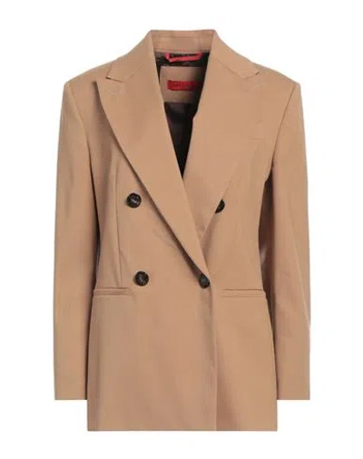 Max & Co . Woman Blazer Camel Size 12 Polyester, Virgin Wool, Elastane