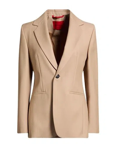 Max & Co . Woman Blazer Camel Size 2 Polyester, Virgin Wool In Metallic