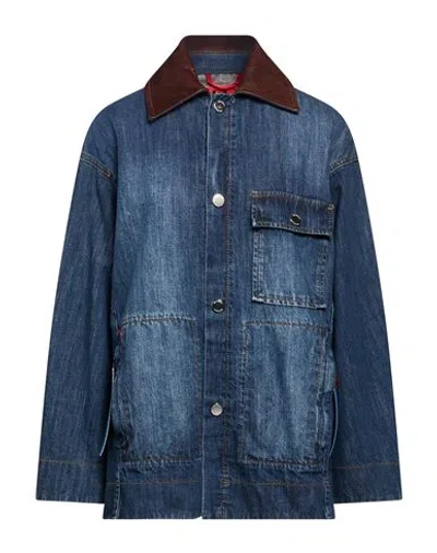 MAX & CO MAX & CO. WOMAN DENIM OUTERWEAR BLUE SIZE XS COTTON, VISCOSE, POLYESTER, LEATHER
