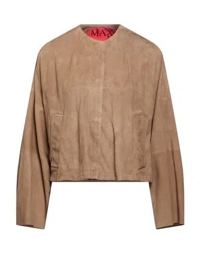 Max & Co . Woman Jacket Brown Size Xs Goat Skin