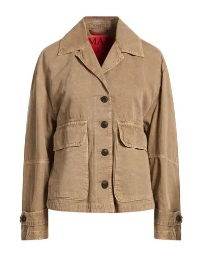 Max & Co . Woman Jacket Khaki Size 2 Cotton, Linen, Lyocell In Transparent