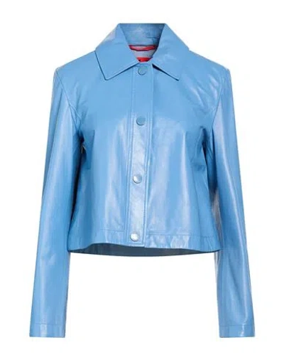 Max & Co . Woman Jacket Light Blue Size 4 Shearling