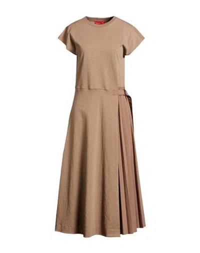 Max & Co . Woman Midi Dress Light Brown Size S Cotton, Linen, Polyester