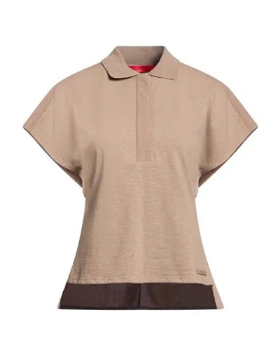 Max & Co . Woman Polo Shirt Light Brown Size Xl Cotton, Linen In Multi