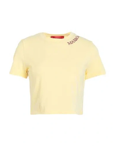 Max & Co . Woman T-shirt Light Yellow Size Xl Cotton, Elastane