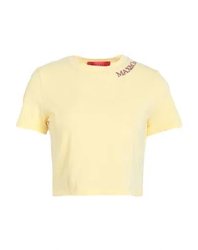 Max & Co . Woman T-shirt Pastel Yellow Size Xl Cotton, Elastane