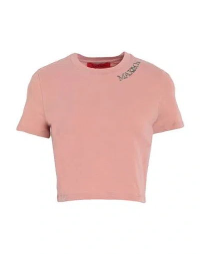 Max & Co . Woman T-shirt Pastel Pink Size Xl Cotton, Elastane