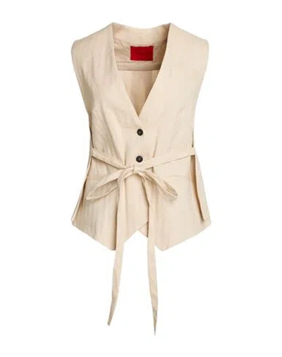Max & Co . Woman Tailored Vest Beige Size 2 Linen, Cotton, Elastane In Neutral