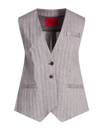 Max & Co . Woman Tailored Vest Grey Size 4 Linen, Cotton, Elastane In Gray