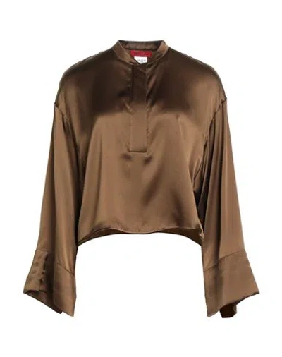Max & Co . Woman Top Military Green Size 6 Silk In Brown