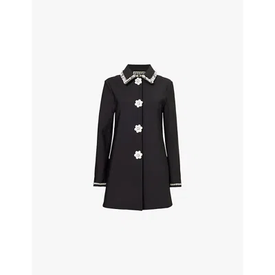 Max & Co Womens Max&co. X Richard Quinn Dalida Floral-embellished Stretch-woven Coat Black