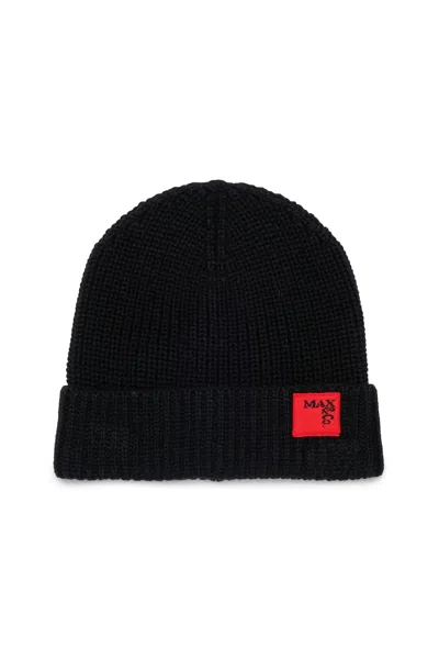 Max & Co Kids' Wool Blend Beanie With Patch In Black