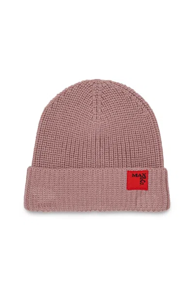 Max & Co Kids' Wool Blend Beanie With Patch In Pink