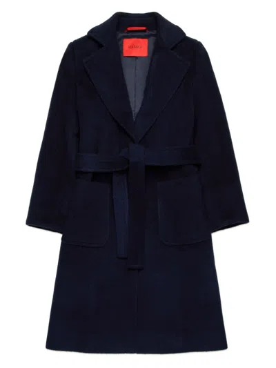 Max & Co Kids' Belted Single-breasted Coat In Blue