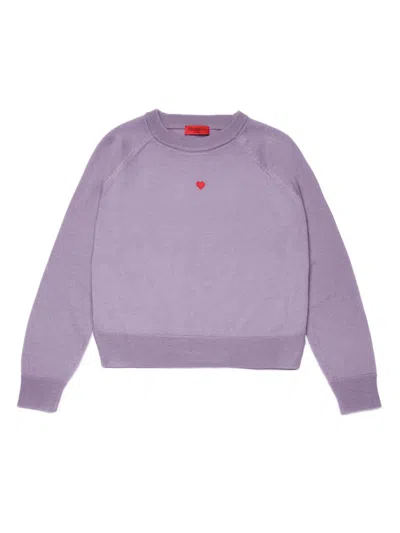 Max & Co Kids' Wool Crew-neck Jumper In Violet
