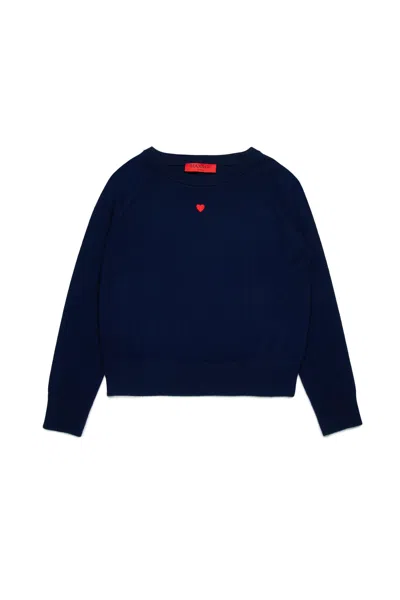 Max & Co Kids' Wool Crew-neck Pullover In Blue