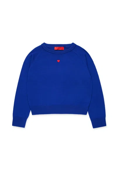 Max & Co Kids' Wool Crew-neck Pullover In Blue