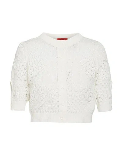 Max & Co . Zemira Woman Cardigan Ivory Size Xl Cotton In White