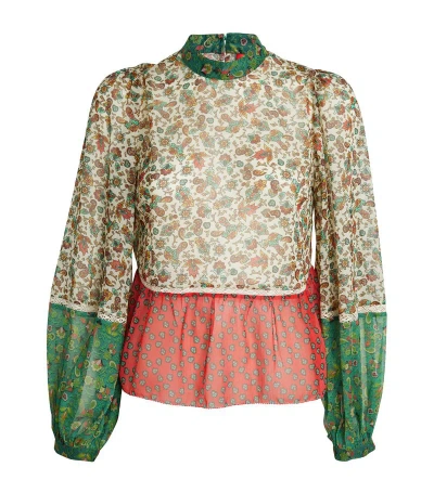 Max & Co Floral Print High-neck Blouse In Green