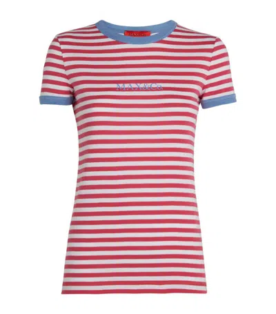 Max & Co Striped Logo T-shirt In Pink