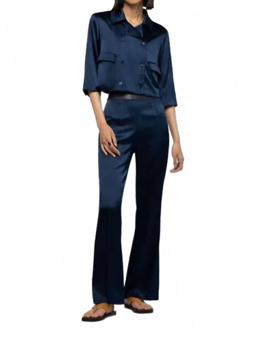 Max & Moi Balicia Silk Pant With Leather Detail In Marine In Blue