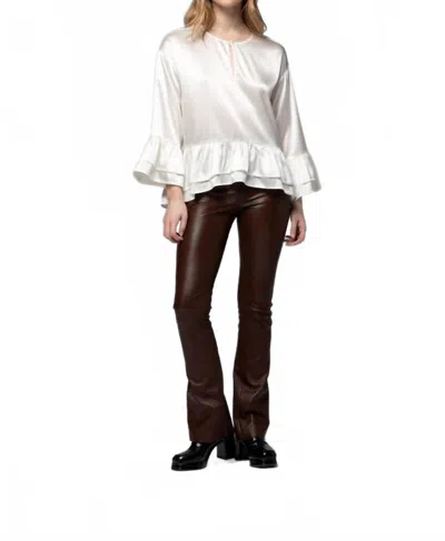 Max & Moi Beyina Lambskin Leather Flare Pant In Chocolate In Animal Print