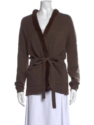 Pre-owned Max & Moi Cashmere Open Front Sweater In Brown