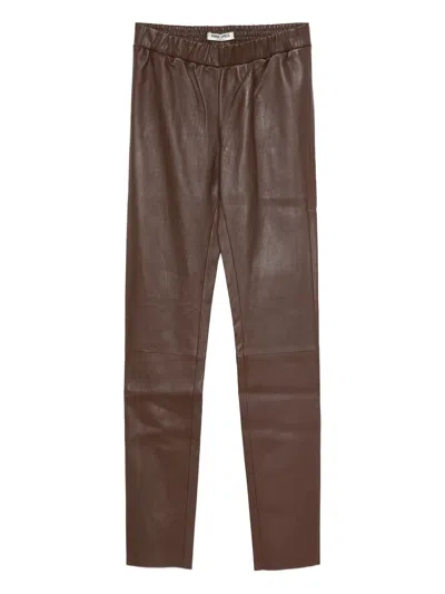 Max & Moi Elasticated Leather Leggings In Brown