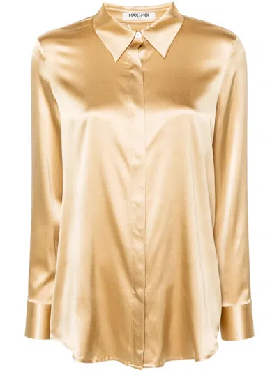 Max & Moi Levy Satin Shirt In Brown