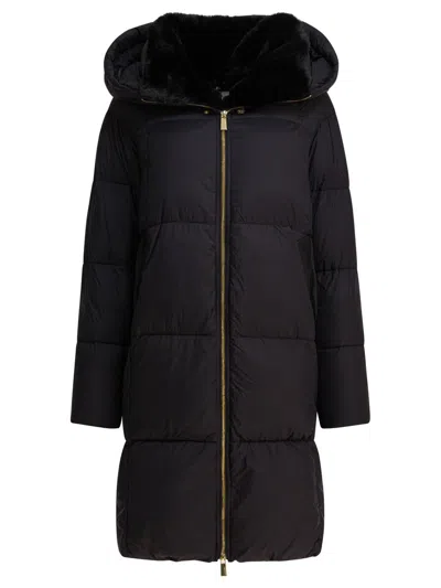 Max&moi Long Down Jacket With Over Hood In Black