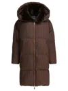 Max&moi Long Down Jacket With Over Hood In Brown