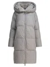 Max&moi Long Down Jacket With Over Hood In Gray