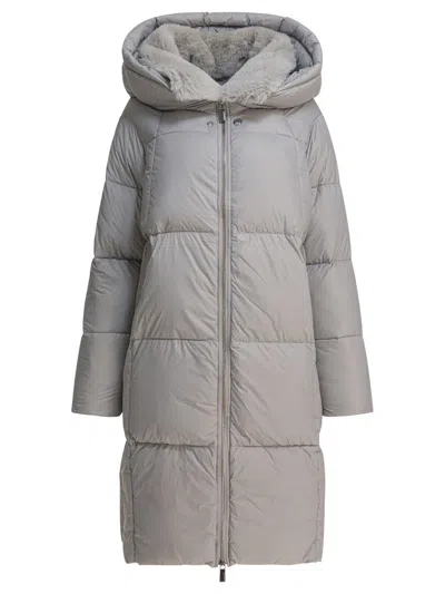 Max&moi Long Down Jacket With Over Hood In Gray