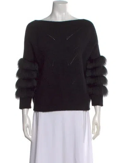 Pre-owned Max & Moi Merino Wool Bateau Neckline Sweater In Black