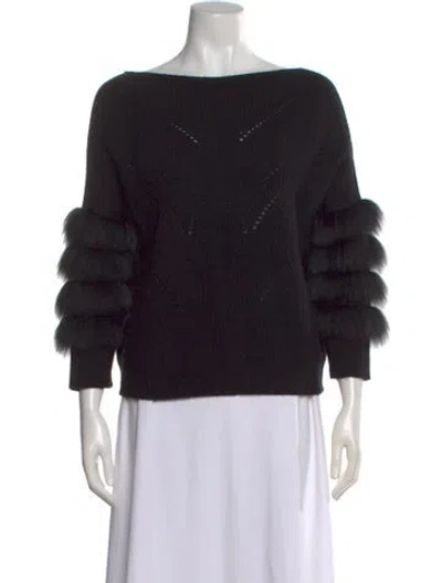 Pre-owned Max & Moi Merino Wool Bateau Neckline Sweater In Black