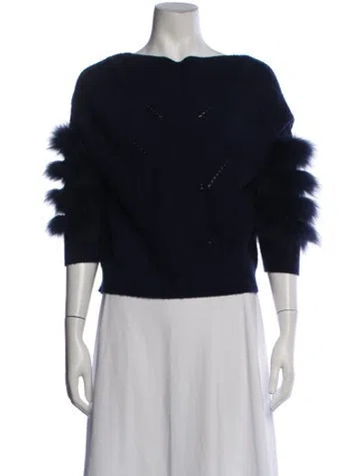Pre-owned Max & Moi Merino Wool Bateau Neckline Sweater In Blue