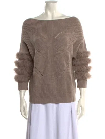 Pre-owned Max & Moi Merino Wool Bateau Neckline Sweater In Neutral