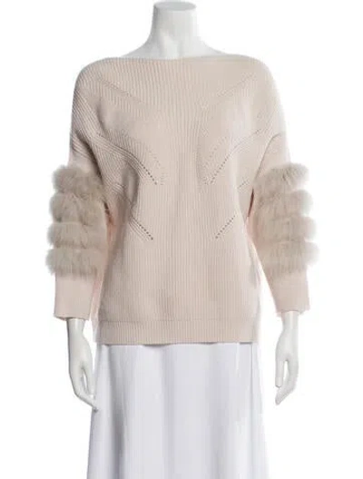Pre-owned Max & Moi Merino Wool Bateau Neckline Sweater In Neutral