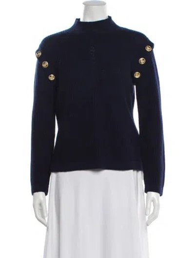 Pre-owned Max & Moi Merino Wool Mock Neck Sweater In Blue