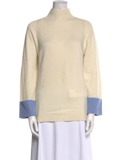 Pre-owned Max & Moi Merino Wool Mock Neck Sweater In Neutral