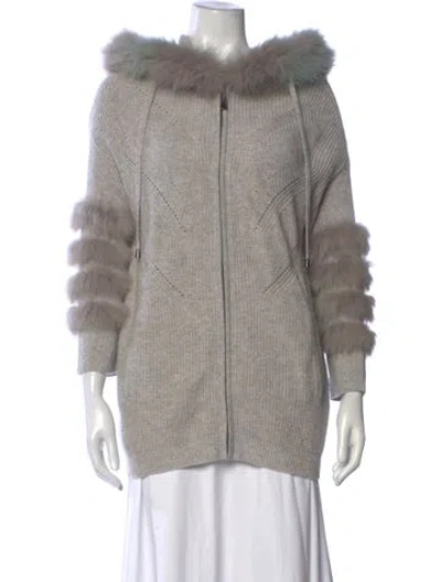 Pre-owned Max & Moi Merino Wool Open Front Sweater In Grey
