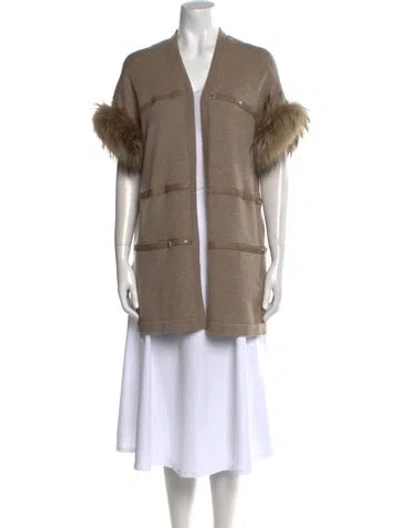 Pre-owned Max & Moi Merino Wool Open Front Sweater In Neutral