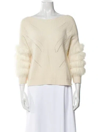 Pre-owned Max & Moi Merino Wool Scoop Neck Sweater In White