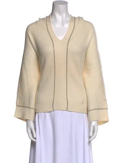 Pre-owned Max & Moi Merino Wool V-neck Sweater In Neutral