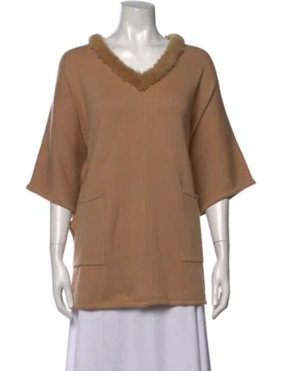 Pre-owned Max & Moi Merino Wool V-neck Sweater In Neutrals