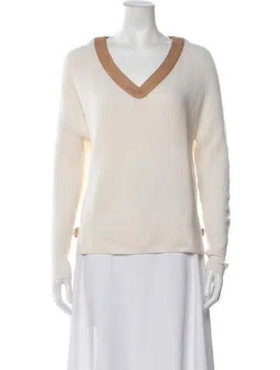 Pre-owned Max & Moi Merino Wool V-neck Sweater In Neutrals