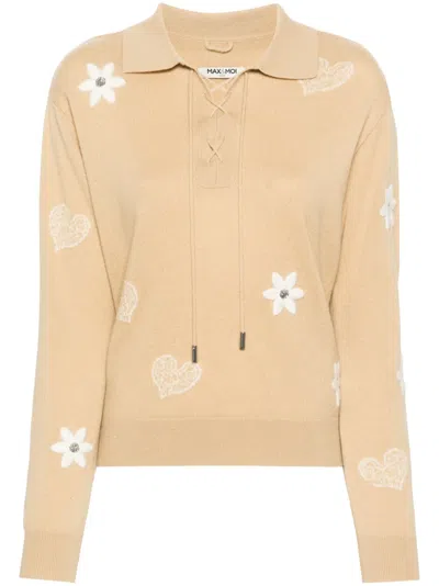 Max & Moi Pinta Floral-embroidered Jumper In Neutrals
