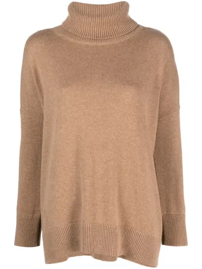 Max & Moi Prairie Roll-neck Cashmere Jumper In Brown